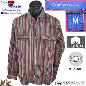 Georg Roth LA Medium Slim Fit Purple Multi Striped Cotton Polyester Long Sleeve